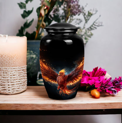 Red Phoenix Urn, a classic aluminium urn, uniquely designed