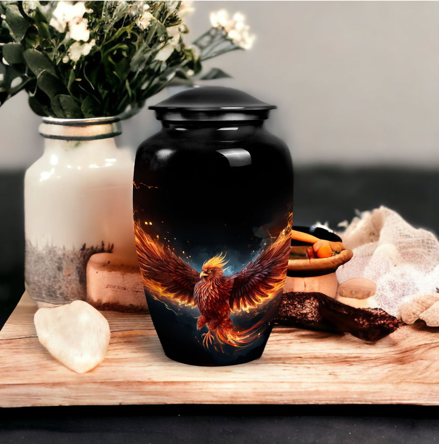 Red Phoenix Urn, a classic aluminium urn, uniquely designed