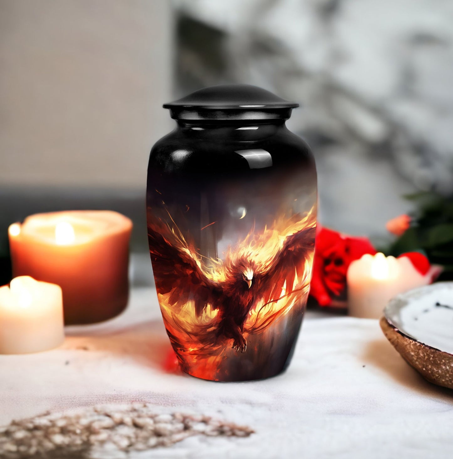 Classic Red Phoenix Cremation Urn.
