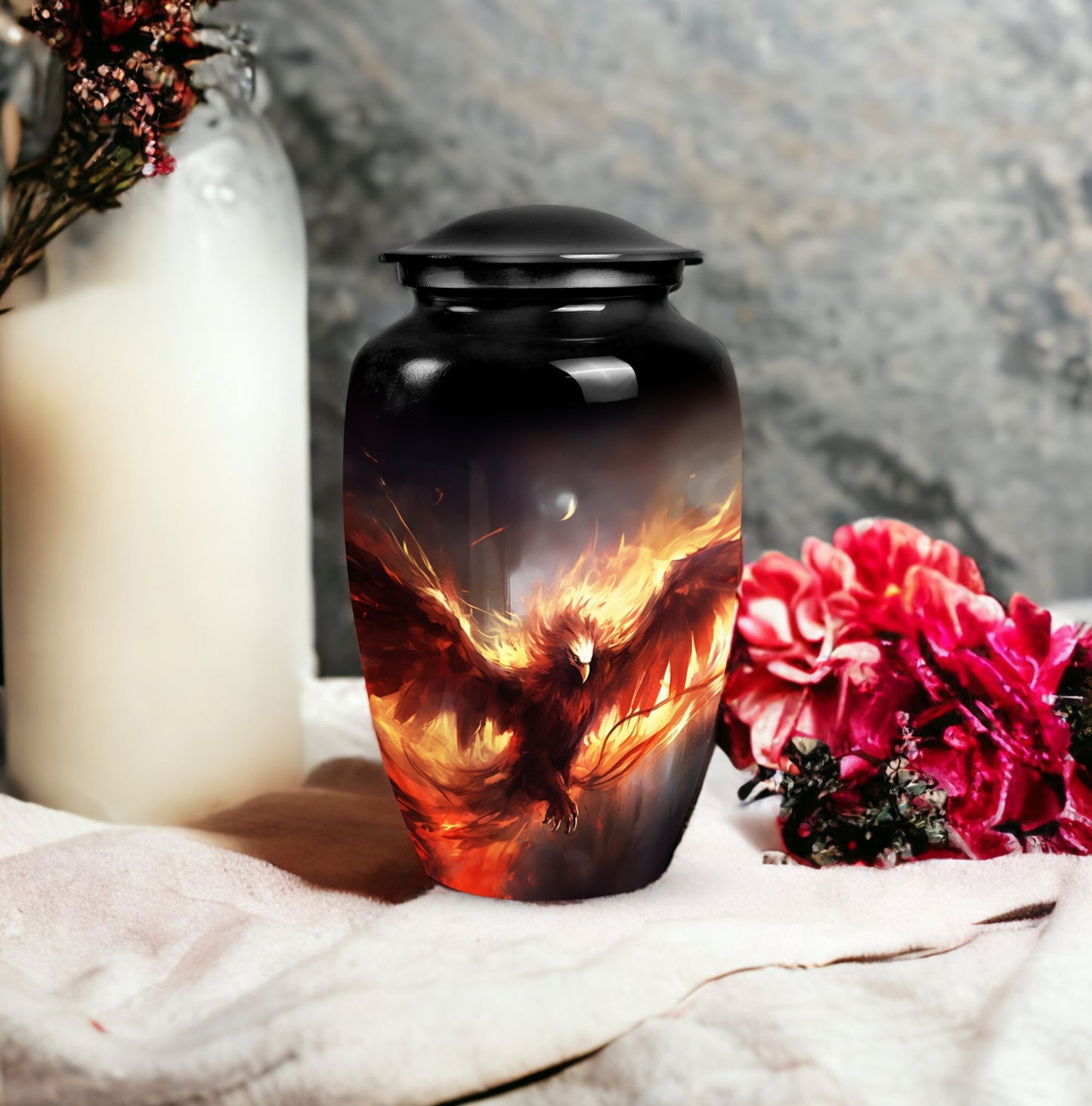 Classic Red Phoenix Cremation Urn.