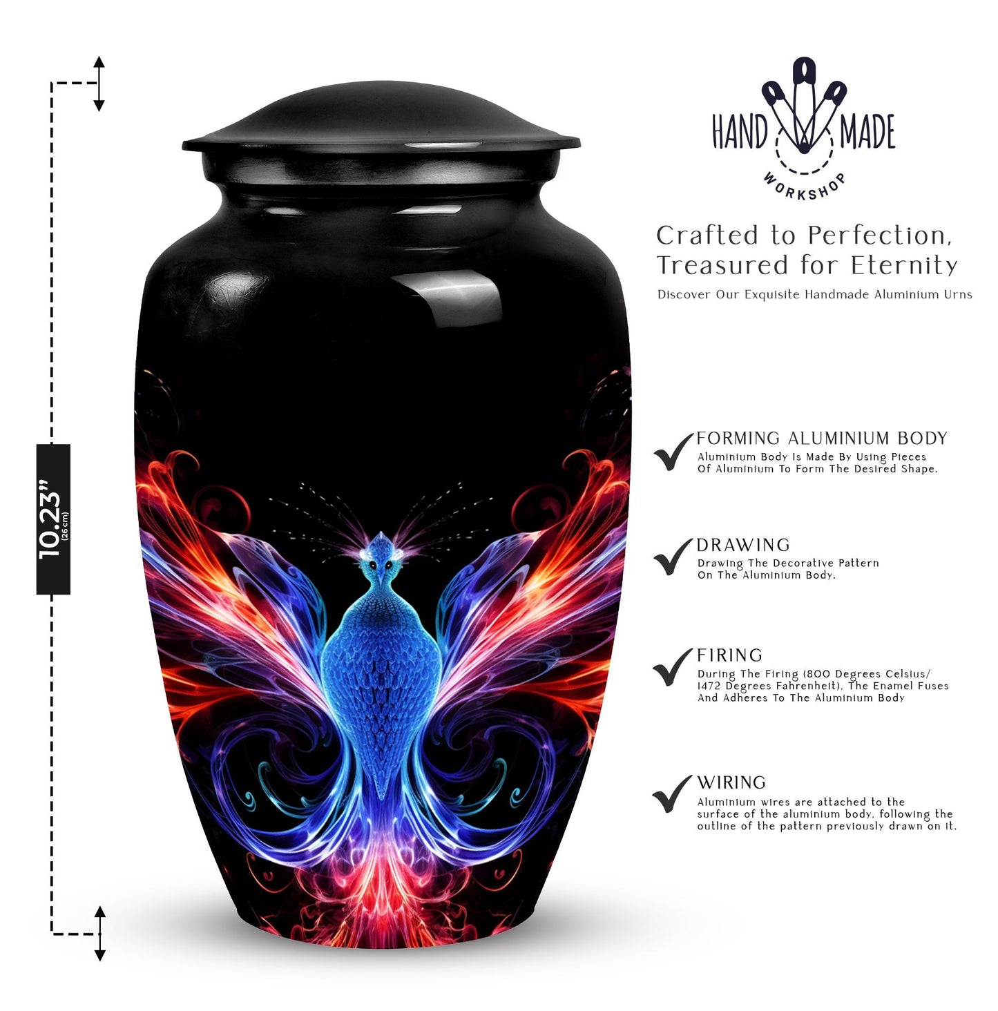 Colorful phoenix design Large Aluminium Cremation Urn.