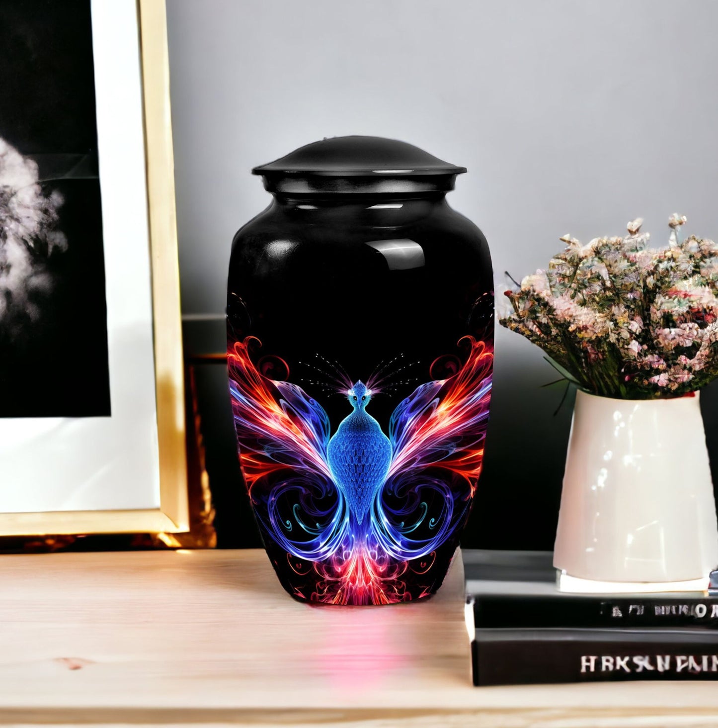 Colorful phoenix design Large Aluminium Cremation Urn.