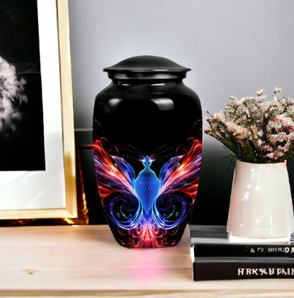Colorful phoenix design Large Aluminium Cremation Urn.