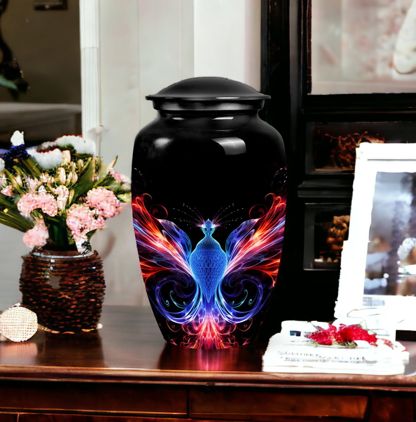 Colorful phoenix design Large Aluminium Cremation Urn.