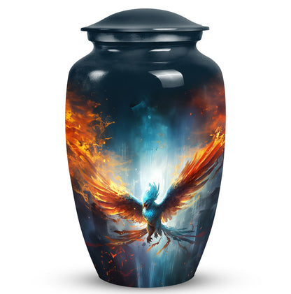 Blue Phoenix Cremation Urn, classic design, made of aluminium for adults ashes