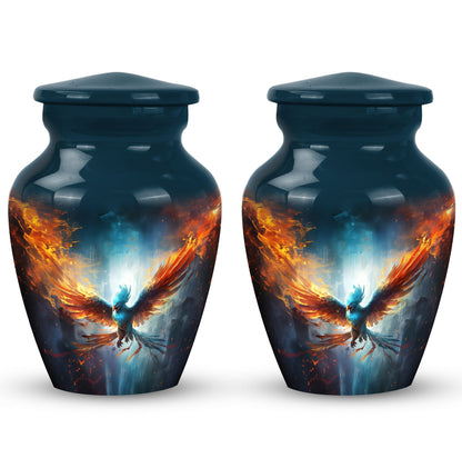 Blue Phoenix Cremation Urn, classic design, made of aluminium for adults ashes