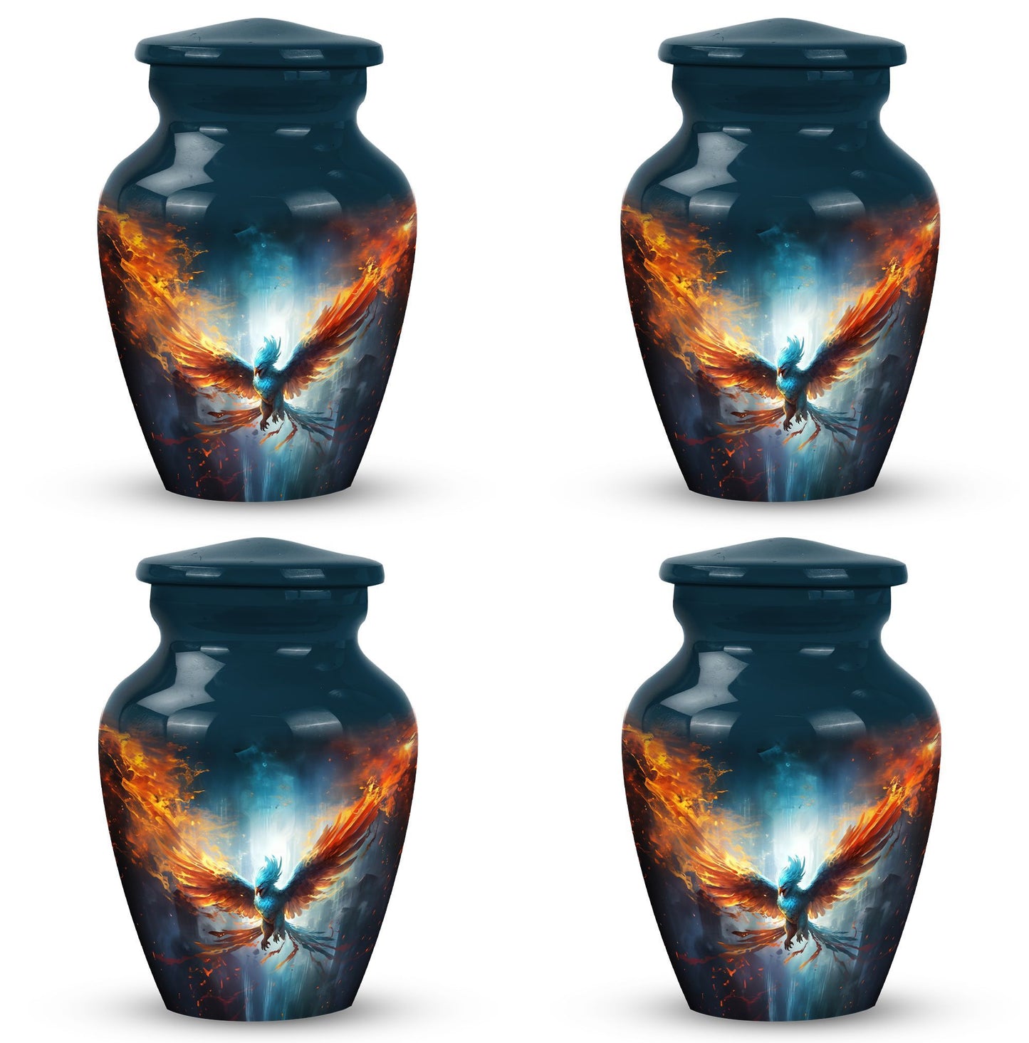 Blue Phoenix Cremation Urn, classic design, made of aluminium for adults ashes