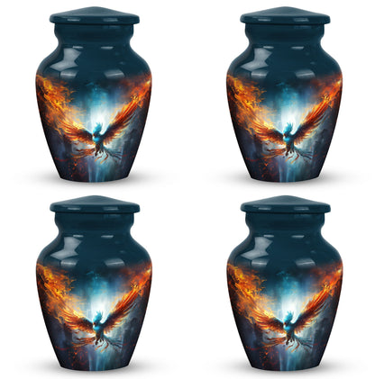 Blue Phoenix Cremation Urn, classic design, made of aluminium for adults ashes