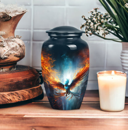 Blue Phoenix Cremation Urn, classic design, made of aluminium for adults ashes