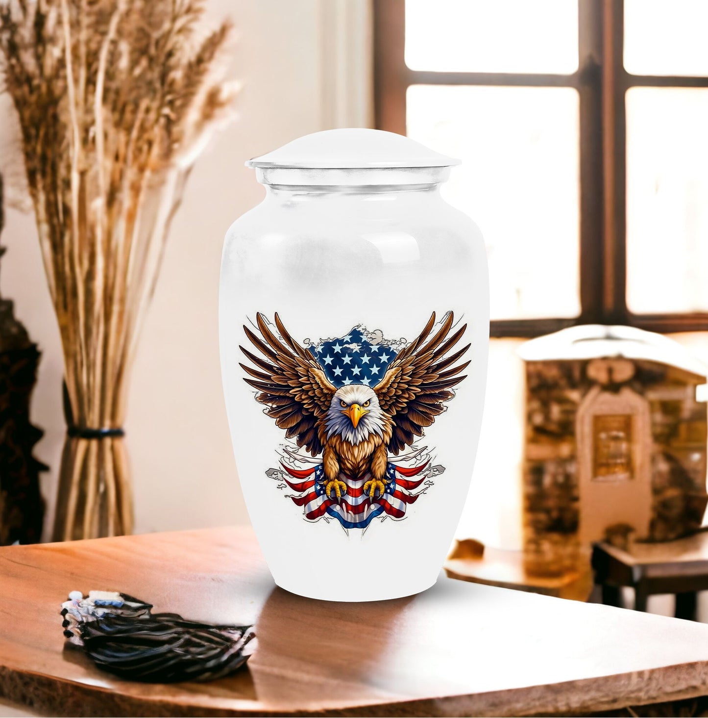 Large Classic Eagle with American Flag Memorial Urn.