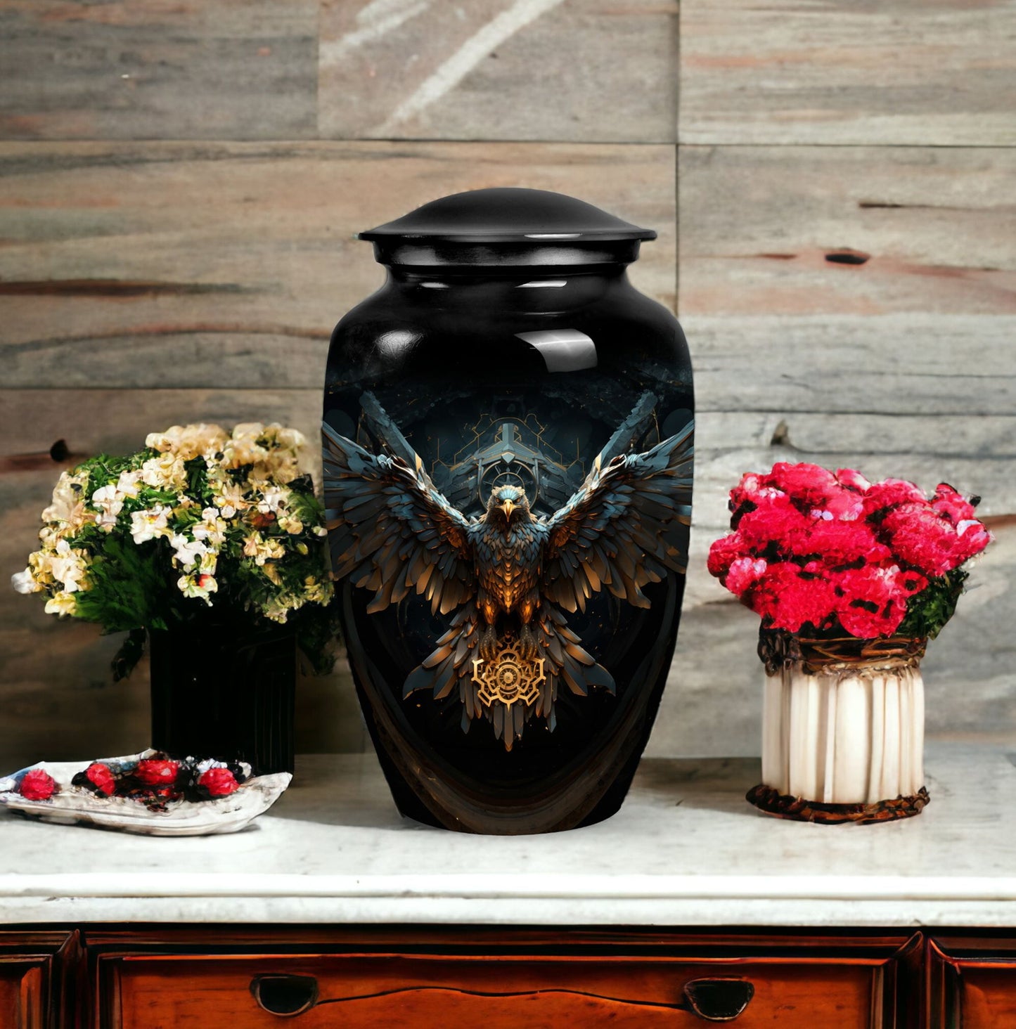 Classic Eagle Guarding Urn, Custom Large Cremation Urn.