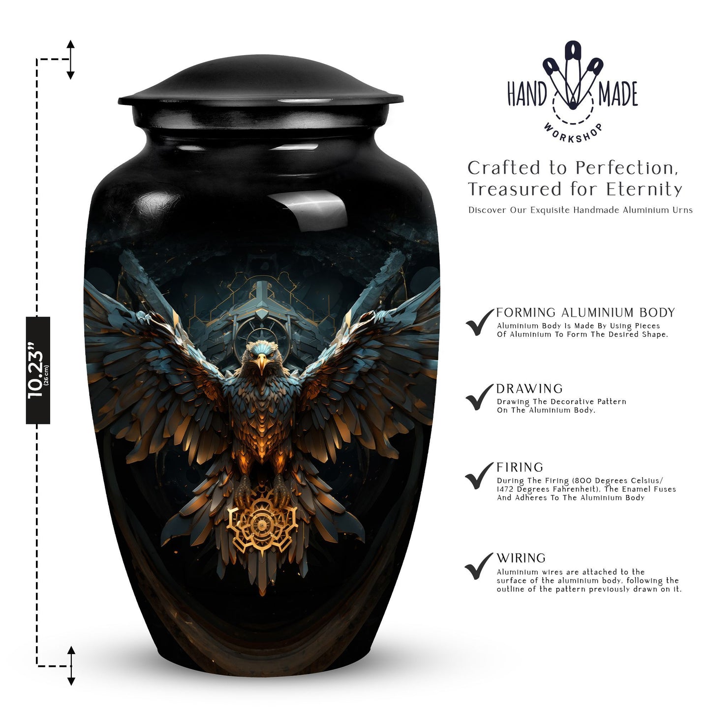 Classic Eagle Guarding Urn, Custom Large Cremation Urn.