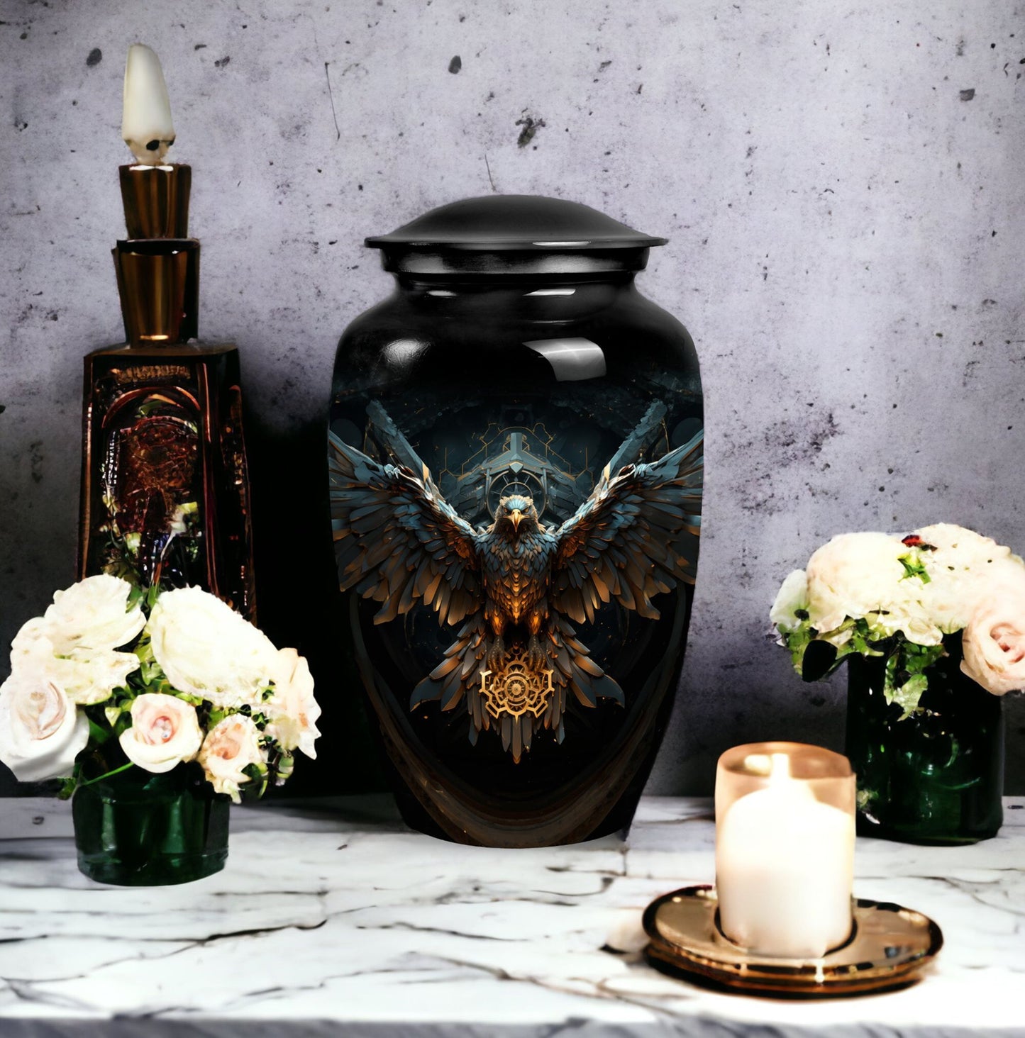 Classic Eagle Guarding Urn, Custom Large Cremation Urn.
