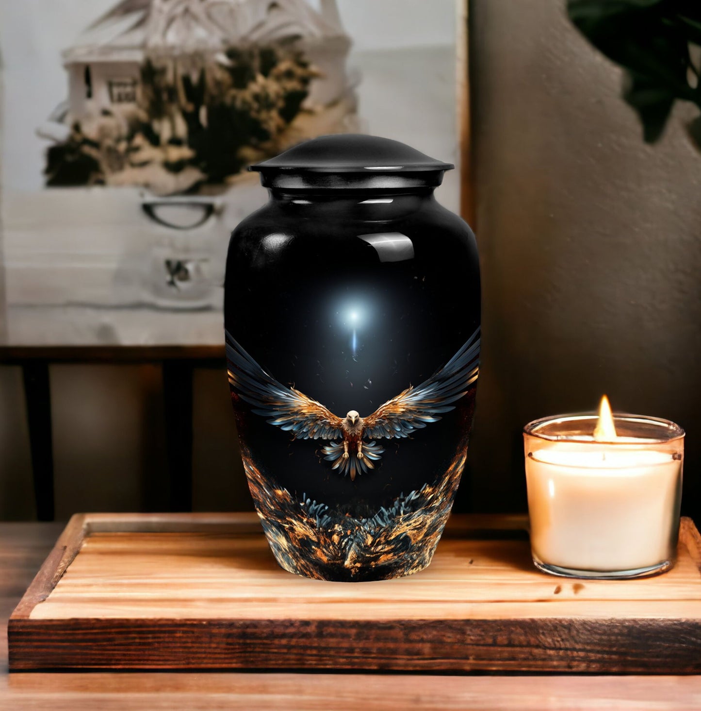Large Classic Aluminum Eagle Urn for ashes.