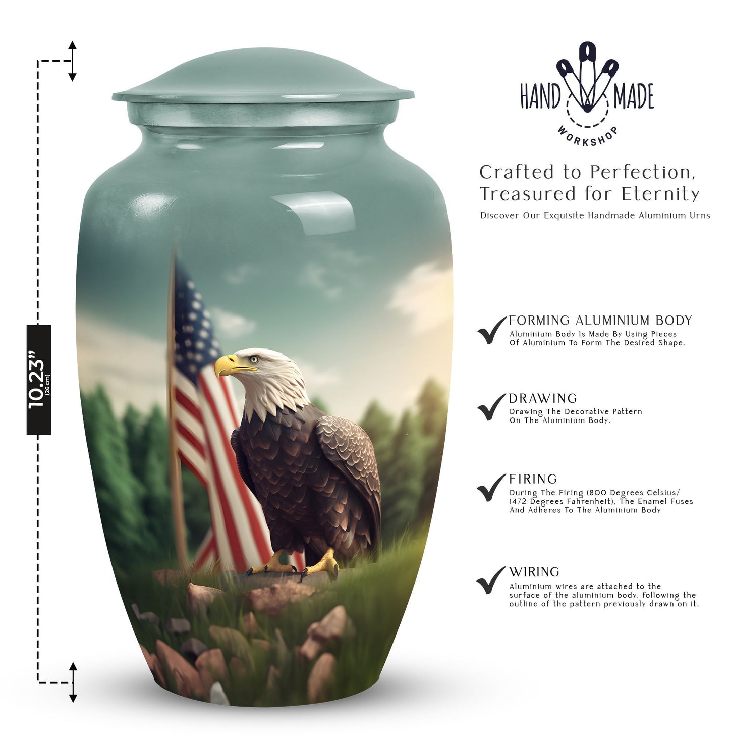 Large eagle cremation urn, personalised aluminium urn.