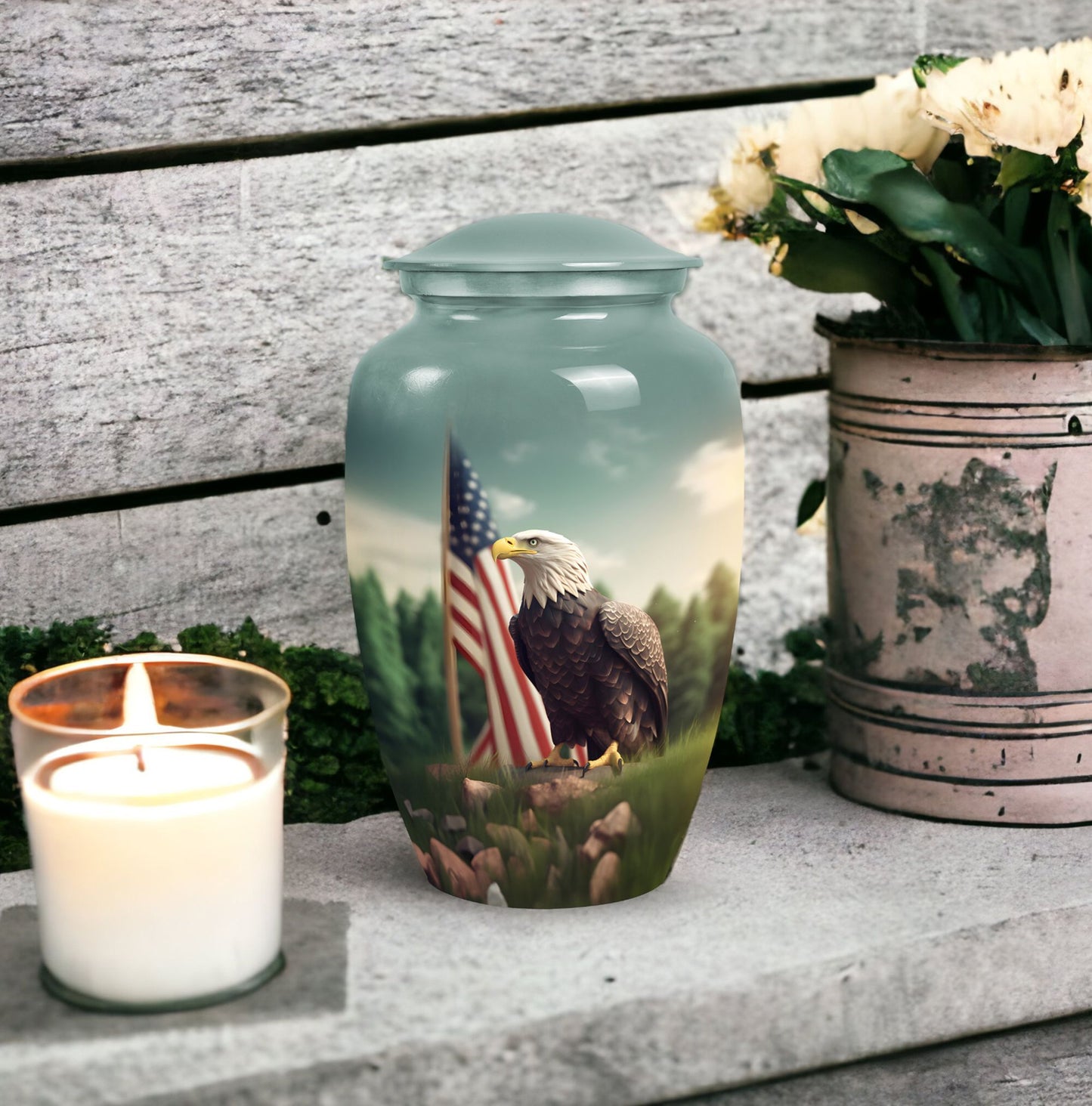 Large eagle cremation urn, personalised aluminium urn.