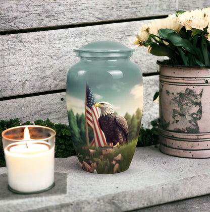 Large eagle cremation urn, personalised aluminium urn.