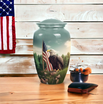 Large eagle cremation urn, personalised aluminium urn.