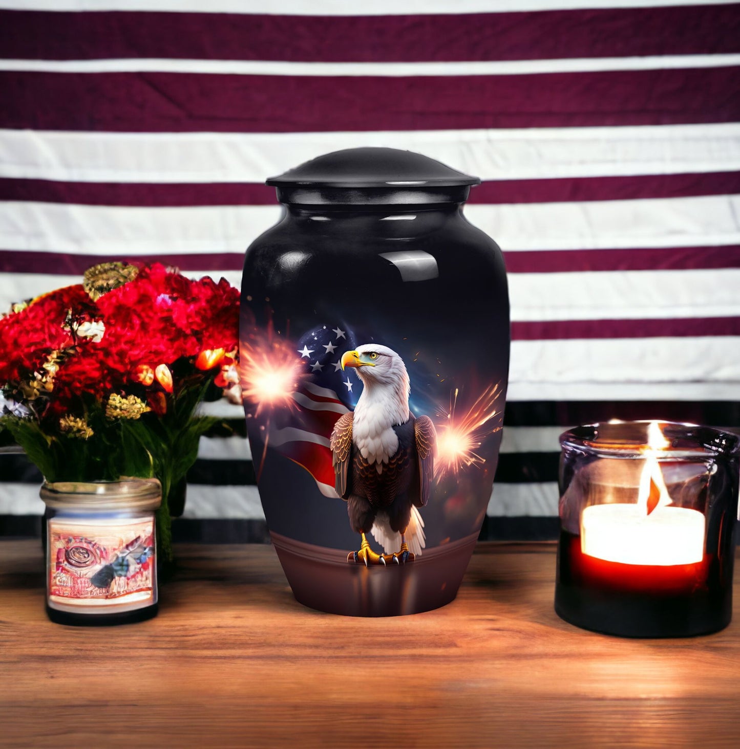Classic Eagle Urn for Ashes, personalized engraved names.