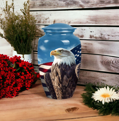 Classic Eagle Urn for ashes, 3-inch aluminium cremation urn.