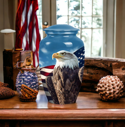 Classic Eagle Urn for ashes, 3-inch aluminium cremation urn.