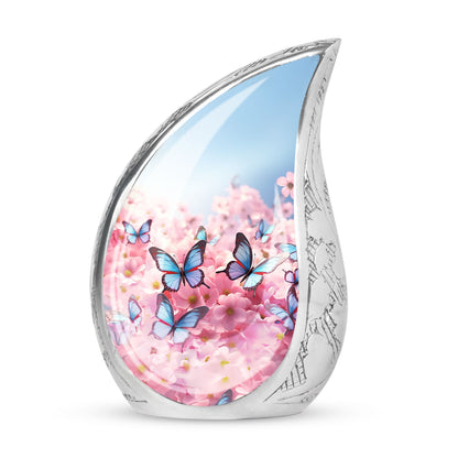 blue butterfly urn made of aluminum for cremation ashes.