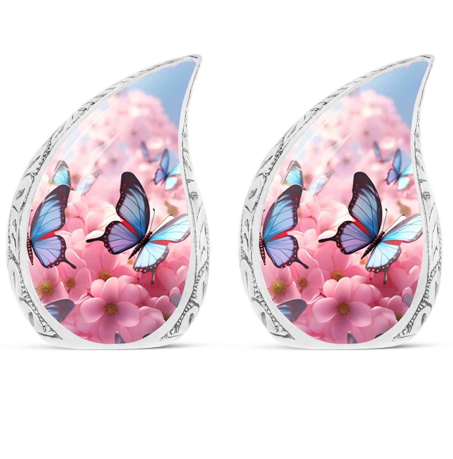 blue butterfly urn made of aluminum for cremation ashes.