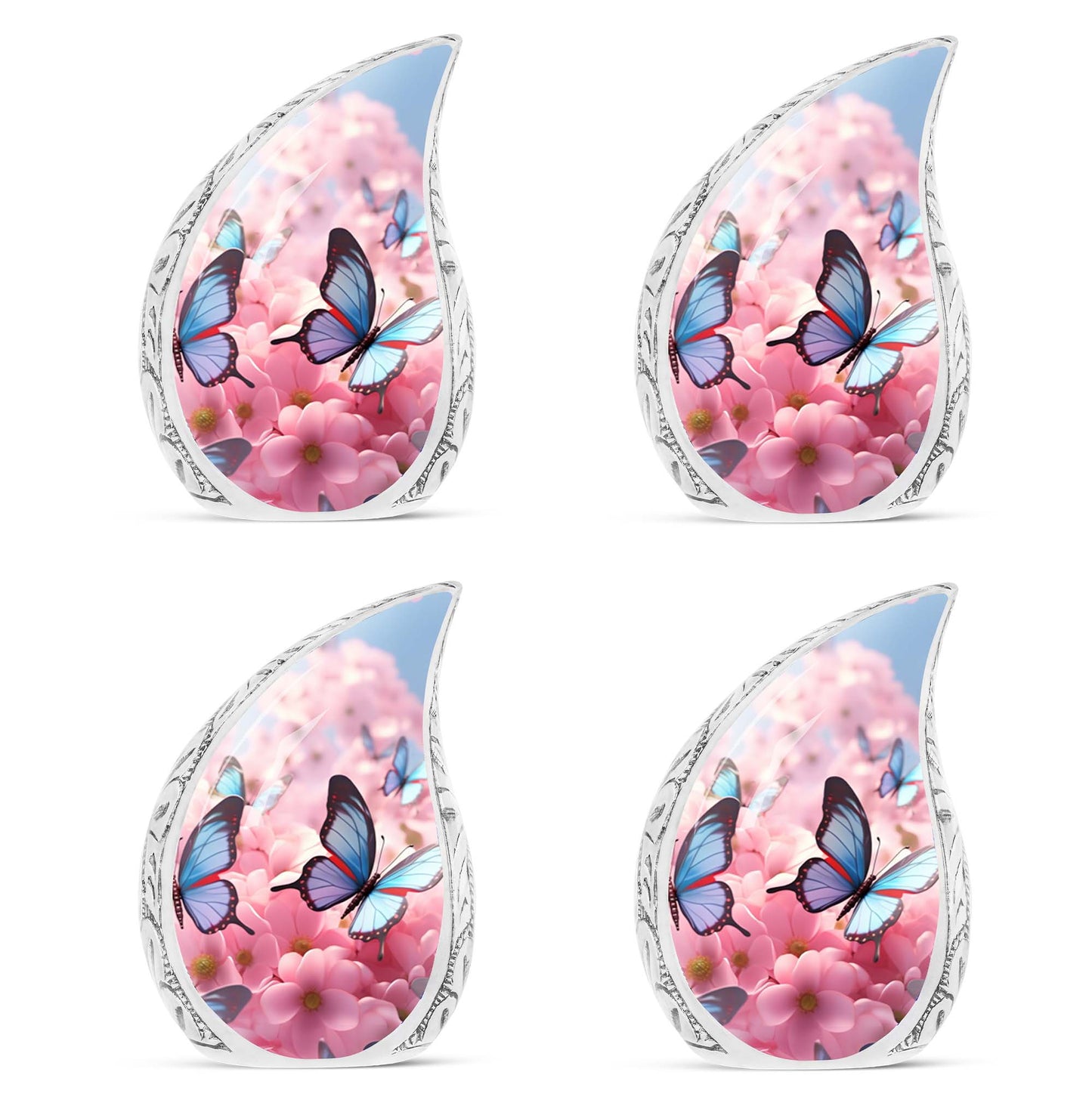 blue butterfly urn made of aluminum for cremation ashes.