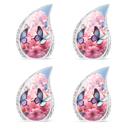 blue butterfly urn made of aluminum for cremation ashes.