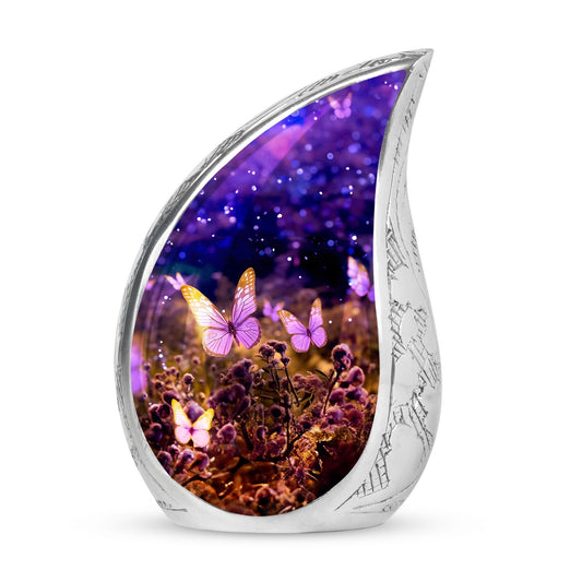 Classic pink butterfly cremation urn, personalize with engraved names.