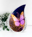 Classic pink butterfly cremation urn, personalize with engraved names.
