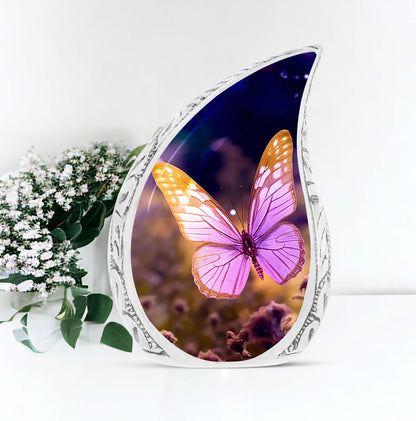 Classic pink butterfly cremation urn, personalize with engraved names.