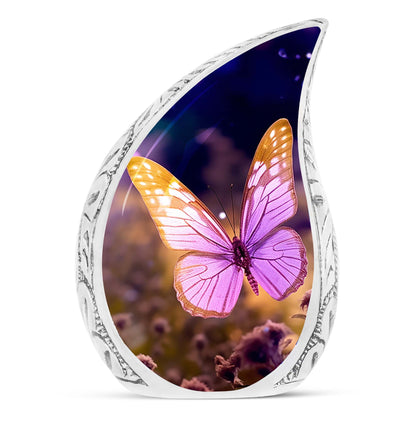 Classic pink butterfly cremation urn, personalize with engraved names.