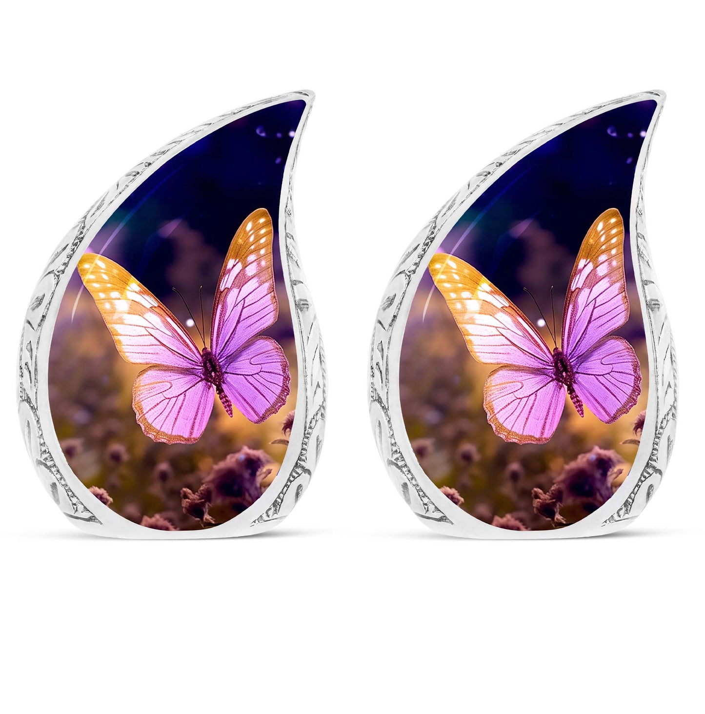 Classic pink butterfly cremation urn, personalize with engraved names.