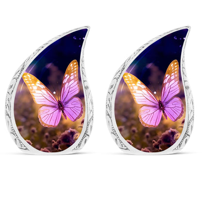 Classic pink butterfly cremation urn, personalize with engraved names.
