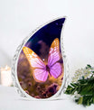 Classic pink butterfly cremation urn, personalize with engraved names.