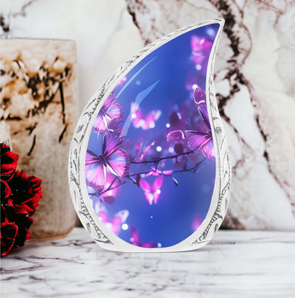 Purple Butterfly Memorial Urn, 3 Inch Classic Design.