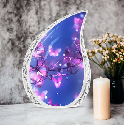Purple Butterfly Memorial Urn, 3 Inch Classic Design.