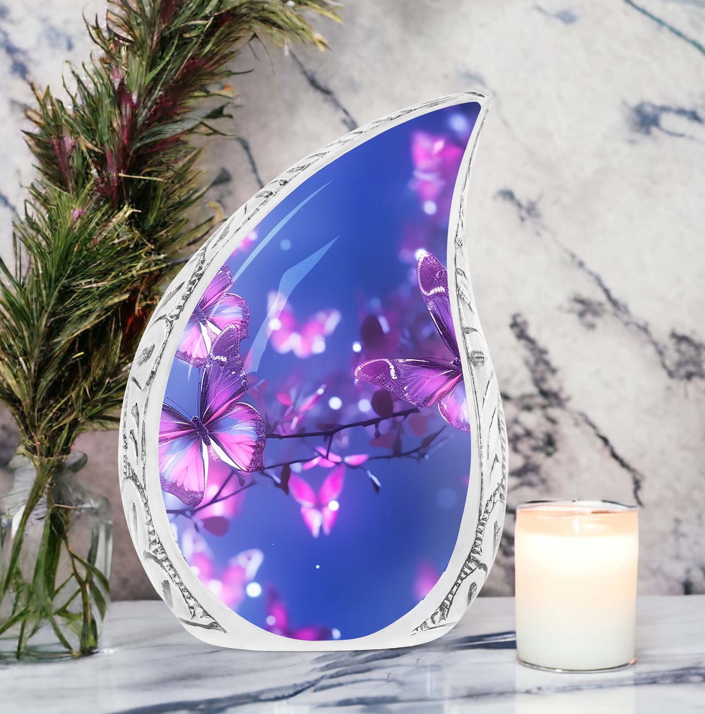Purple Butterfly Memorial Urn, 3 Inch Classic Design.