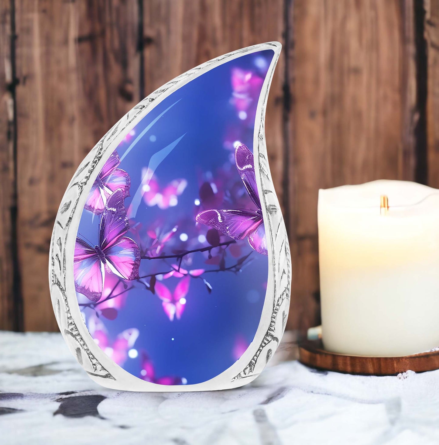 Purple Butterfly Memorial Urn, 3 Inch Classic Design.