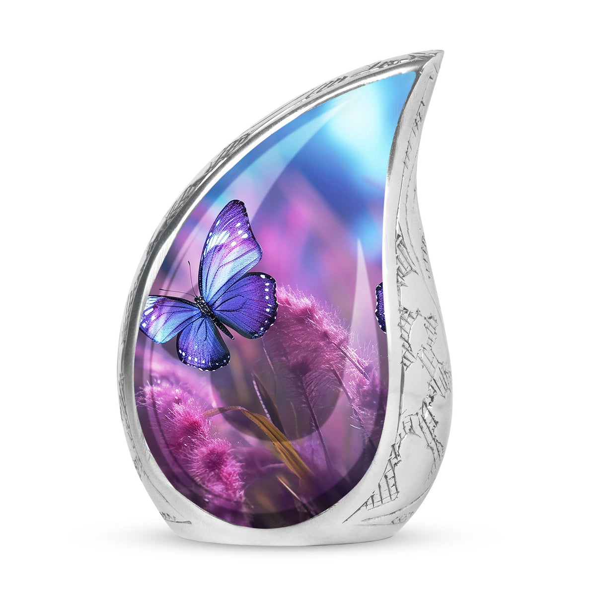 Classic purple butterfly urn for human ashes.
