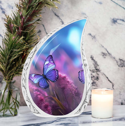 Classic purple butterfly urn for human ashes.