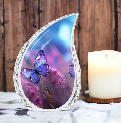 Classic purple butterfly urn for human ashes.