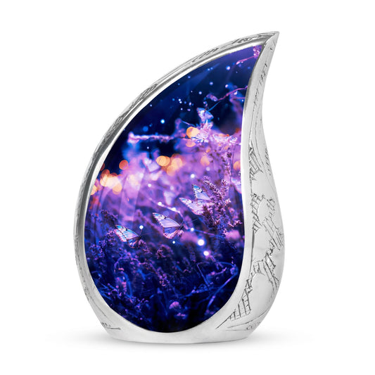 Purple butterfly urn, 3-inch classic design.