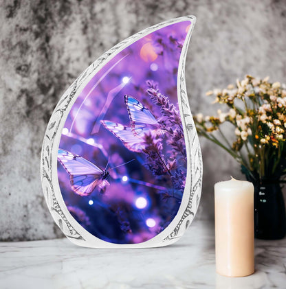 Purple butterfly urn, 3-inch classic design.