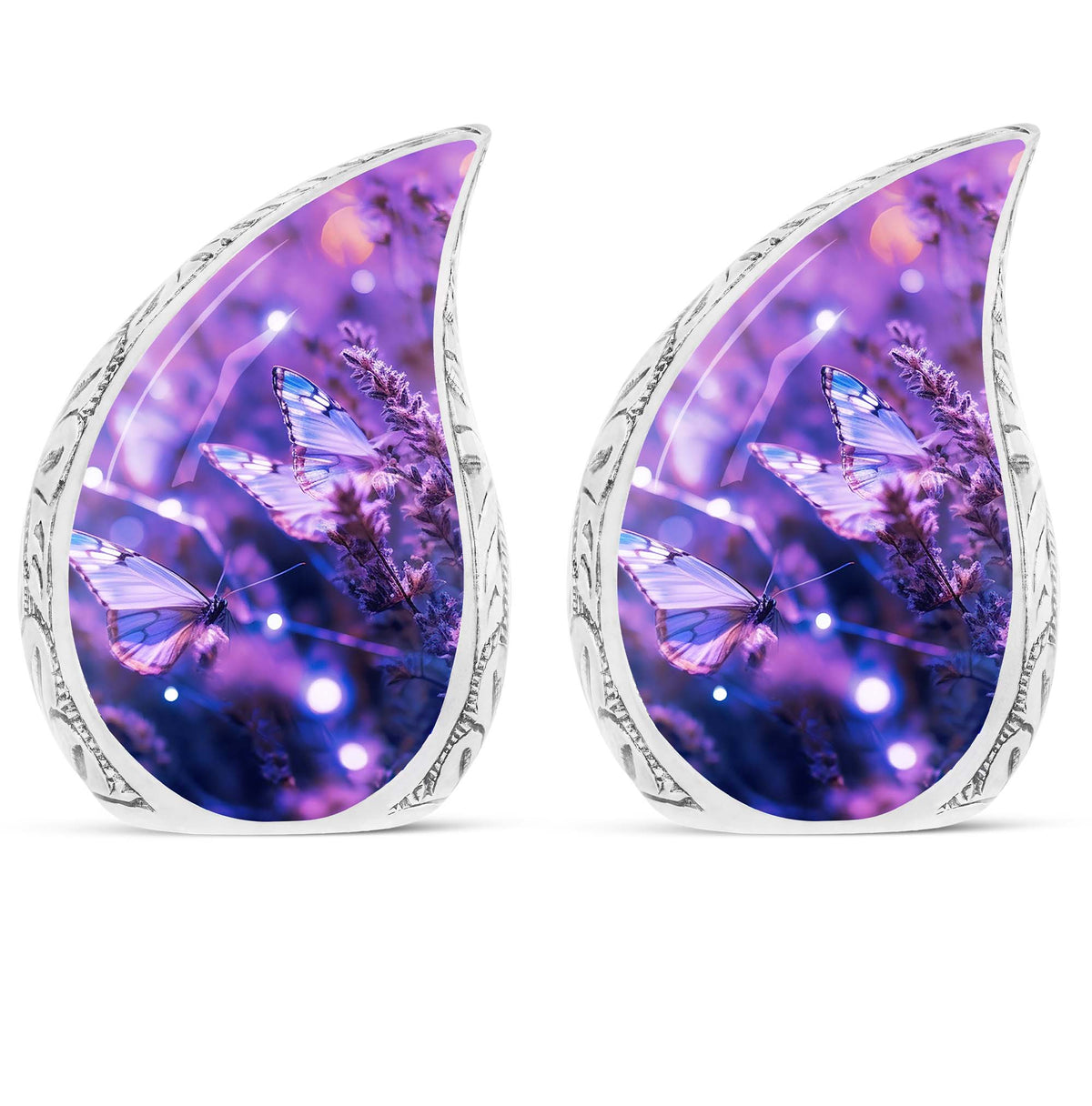 Purple butterfly urn, 3-inch classic design.
