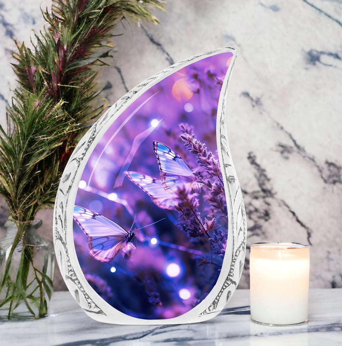 Purple butterfly urn, 3-inch classic design.