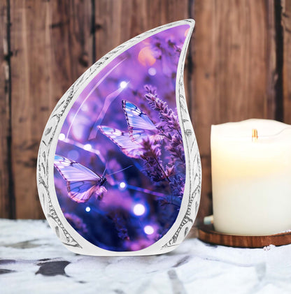 Purple butterfly urn, 3-inch classic design.