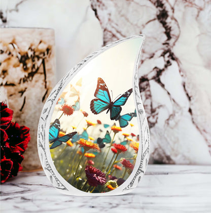 3-inch Classic Urn, Large Aluminium Colorful Butterflies