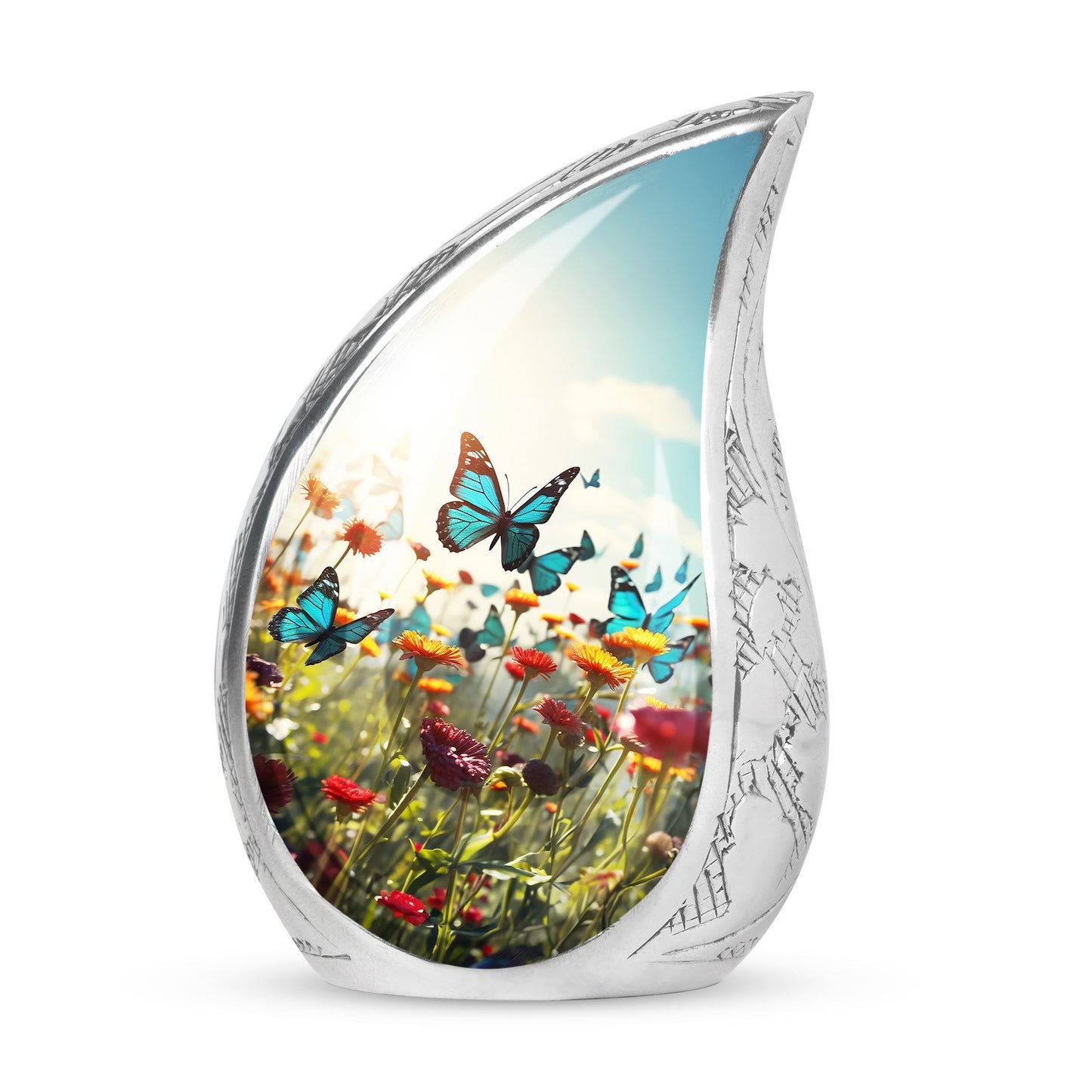 3-inch Classic Urn, Large Aluminium Colorful Butterflies